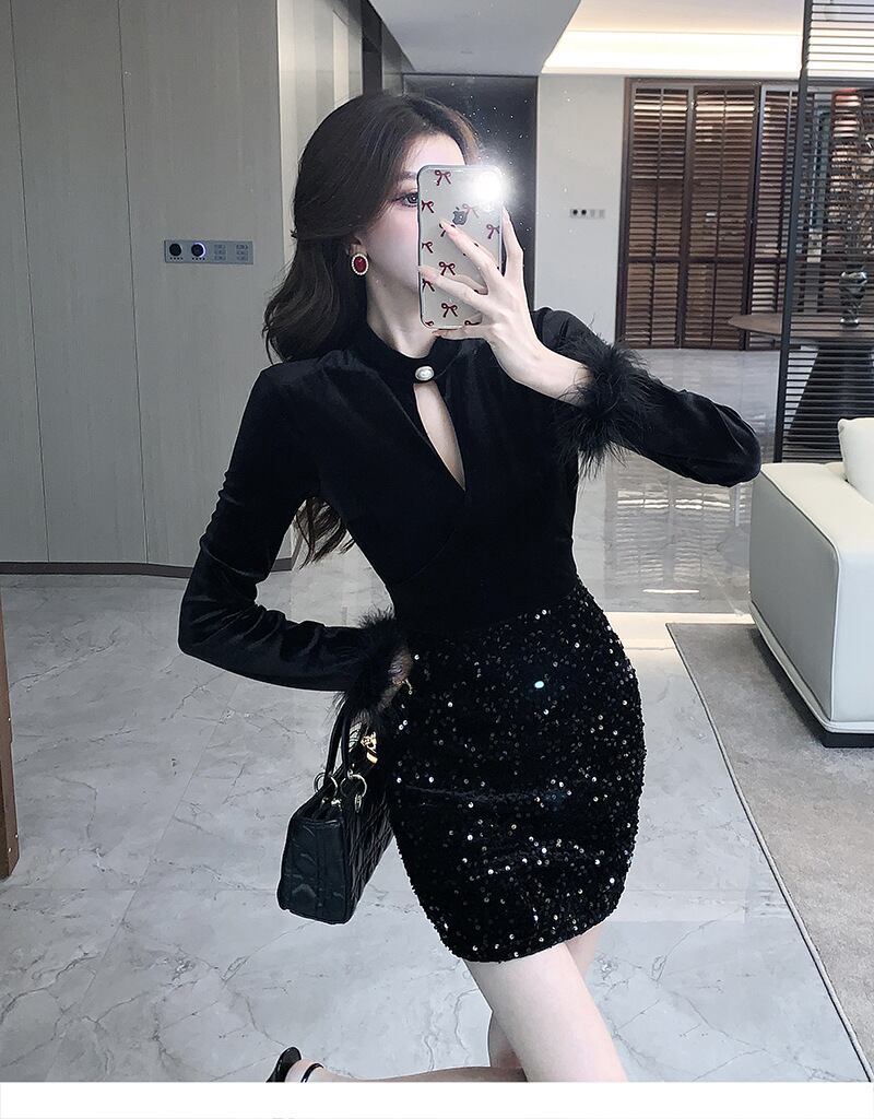 【dress】スパンコールデートワンピース　M27448