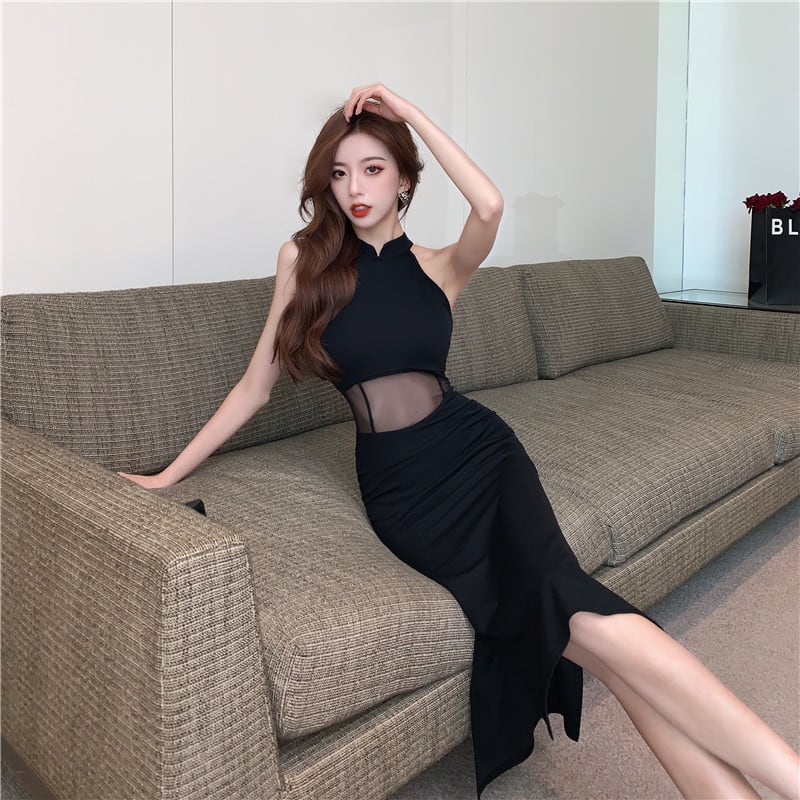 【dress】ノースリーブチュールドッキングワンピース Q8431