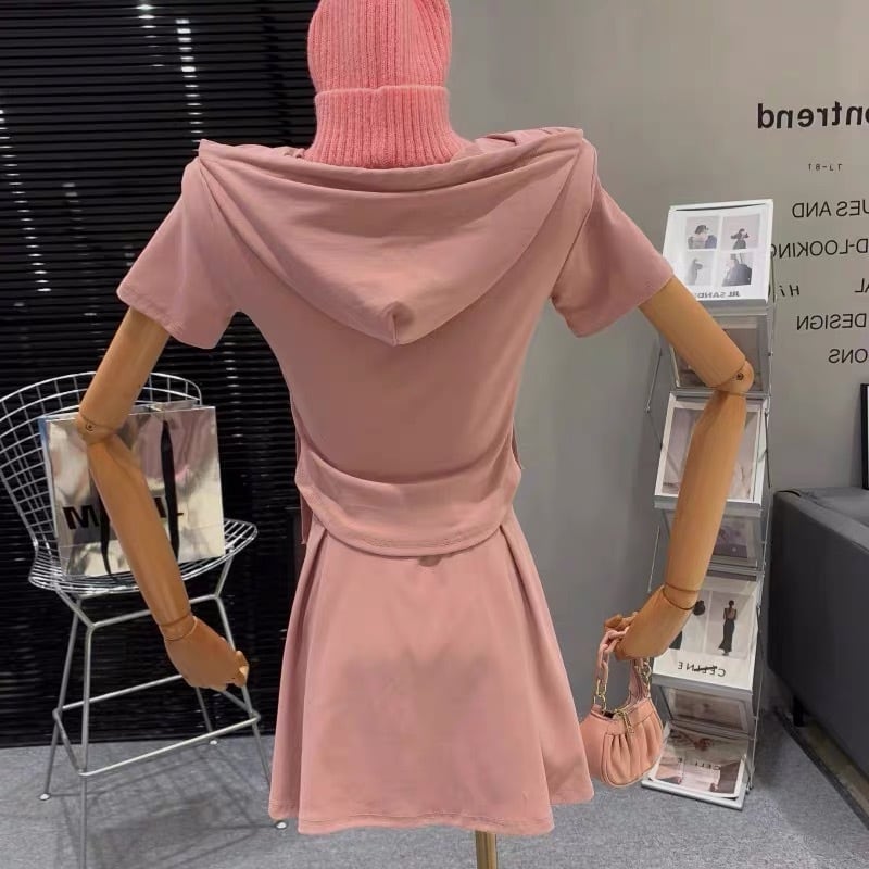 【set】フード付きパーカー+スカート2点セットF7376