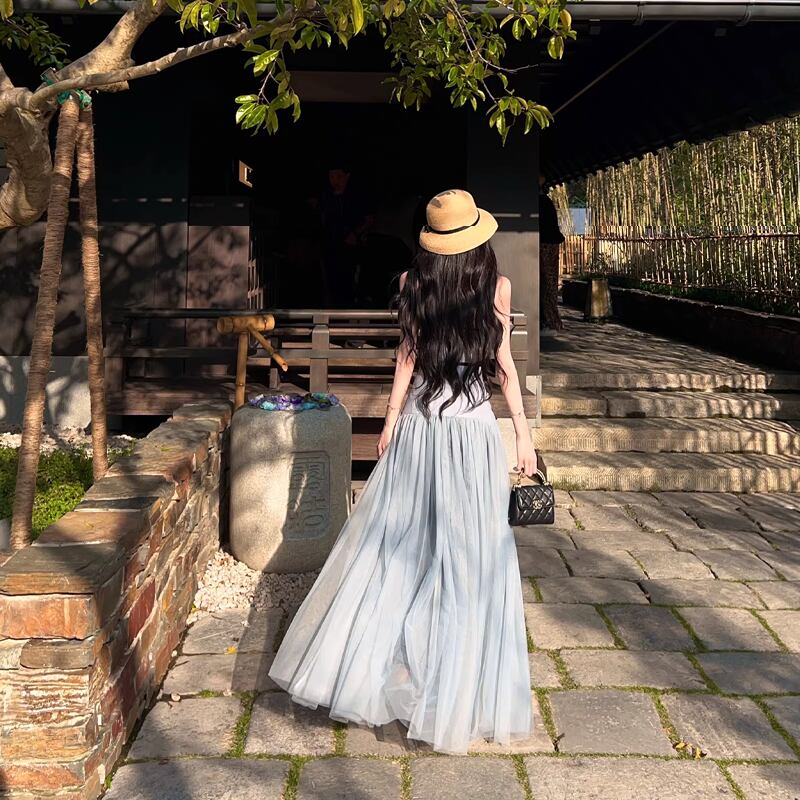 【dress】ロングチュールキャミワンピース Q8373