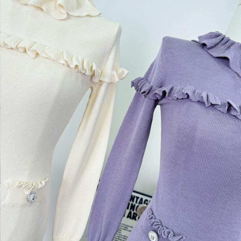【dress】ギャザーフリルニットワンピース Q7631