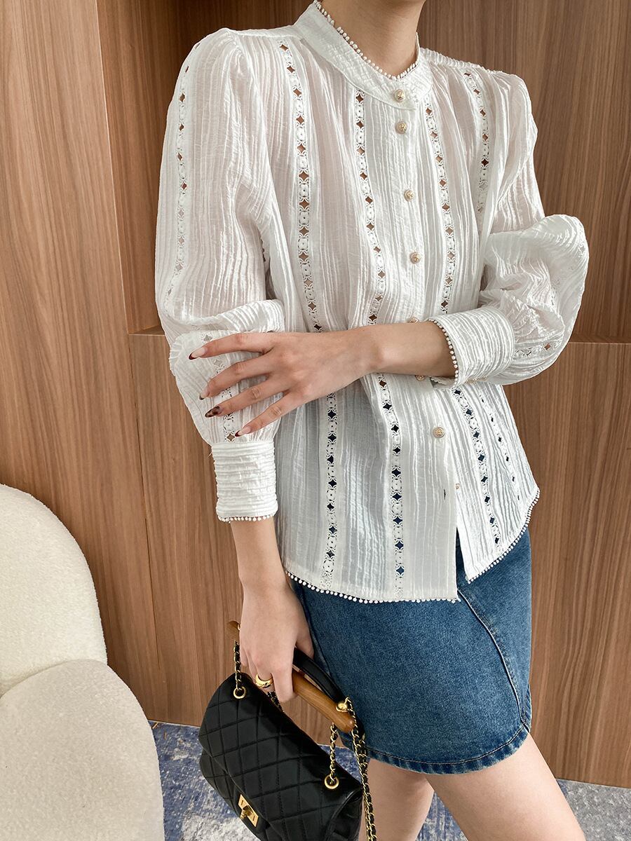 【tops】カットワーク刺繍シャツブラウス　M29960