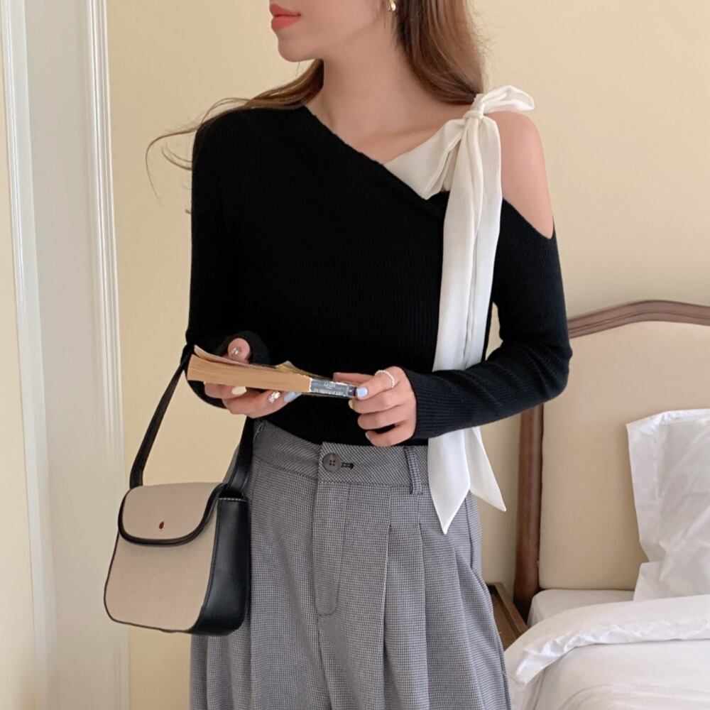 【tops】オフショルダーニットトップス　M26974