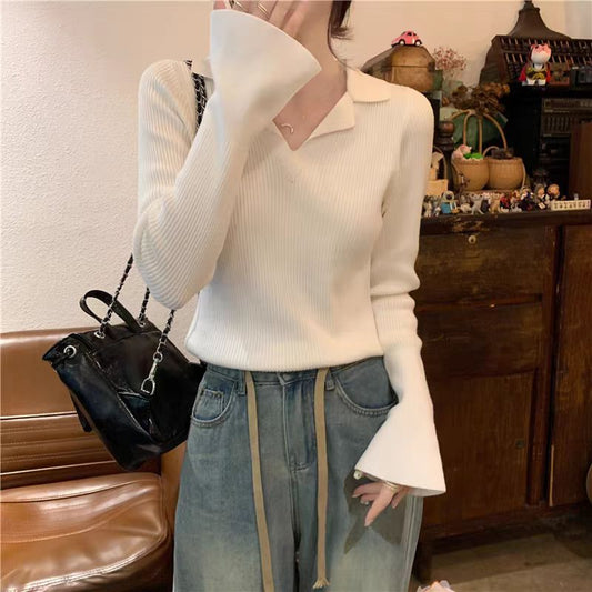 【tops】Vネック長袖ニットセーターG23122