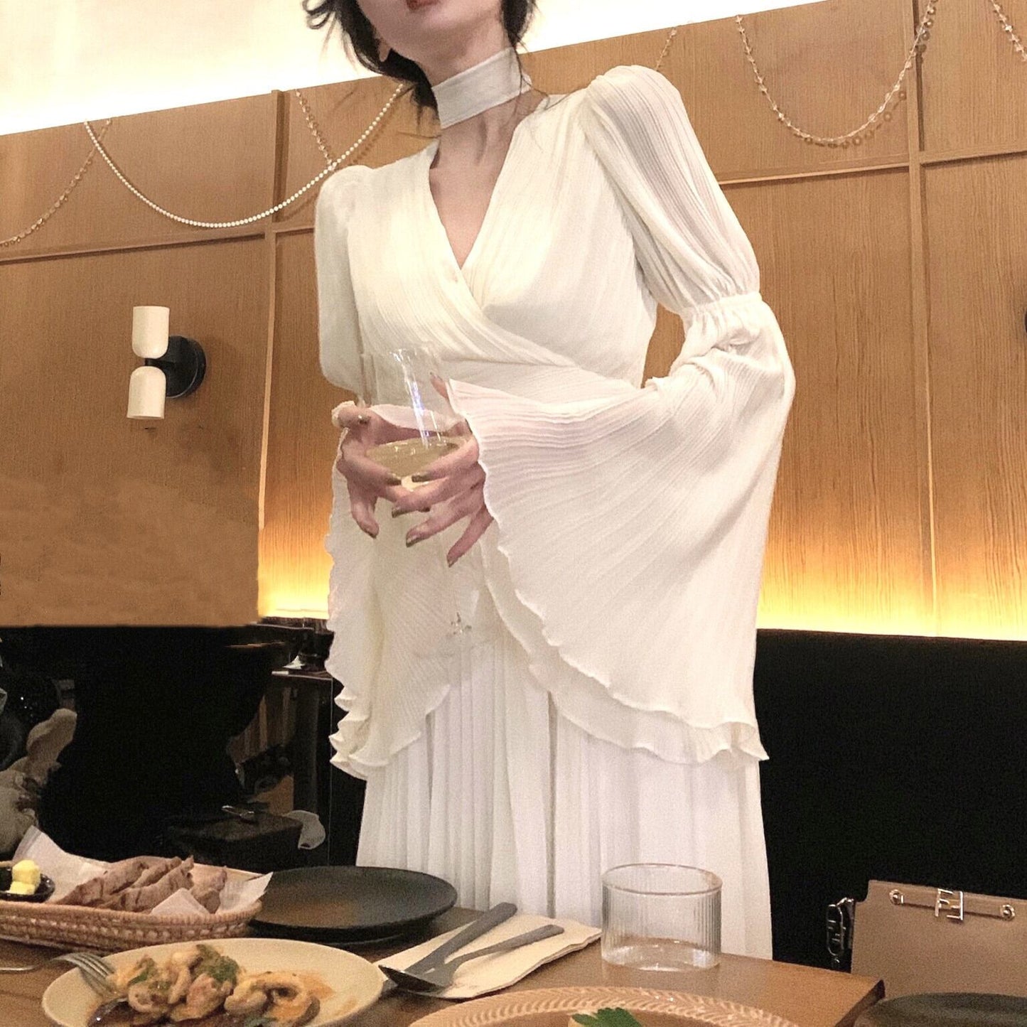 【dress】ベルスリーブプリーツワンピース　N3250