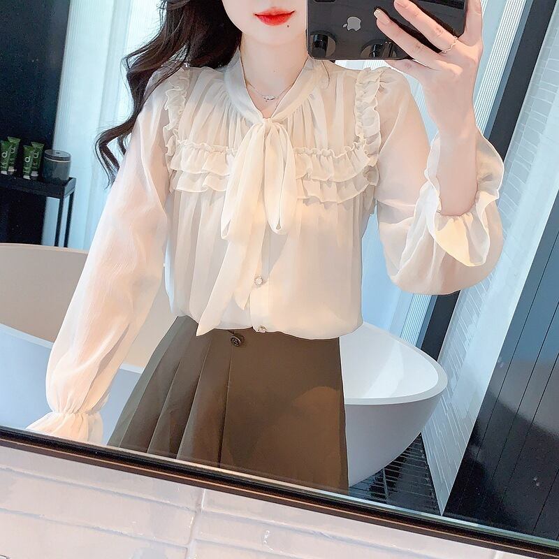 【tops】リボン付きブラウス　M29095