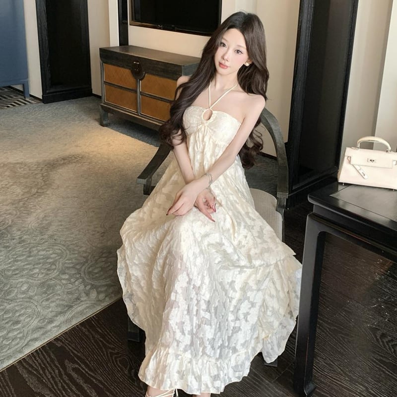 【dress】ホルターネックロングワンピース Q8184
