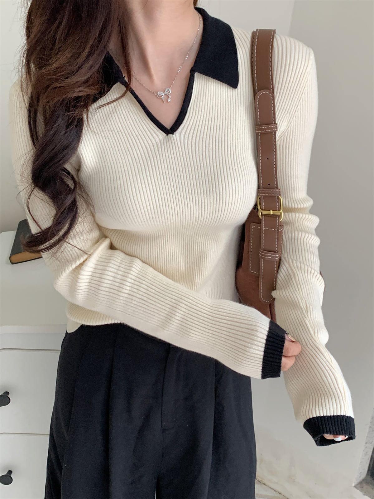 【tops】POLOネックニットトップス　M28677
