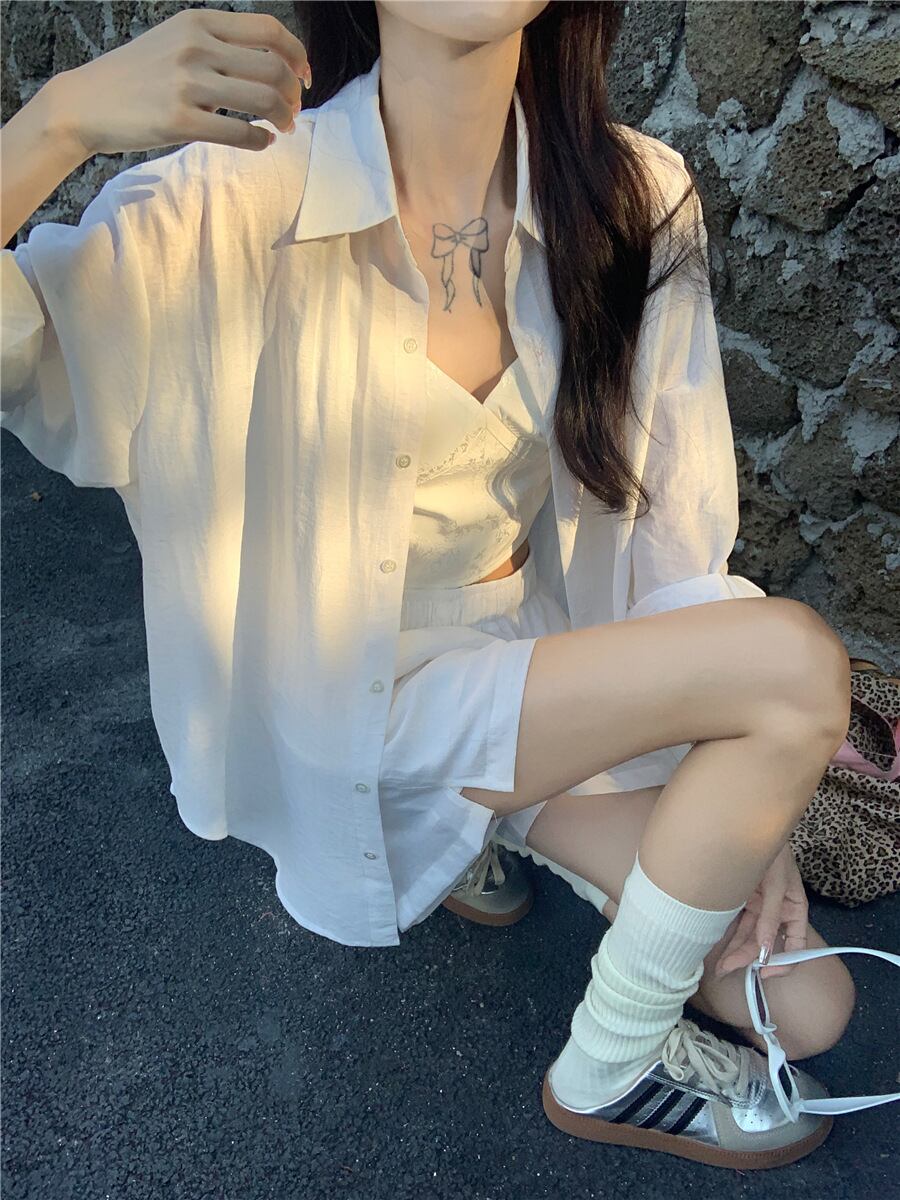 【set】薄手ブラウス+ハイウエストショートパンツ２点セットG21291