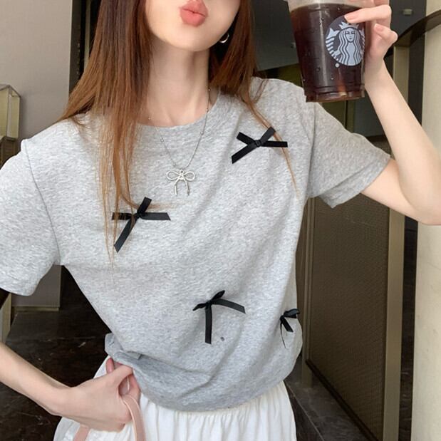【tops】リボン付きTシャツ　M24440