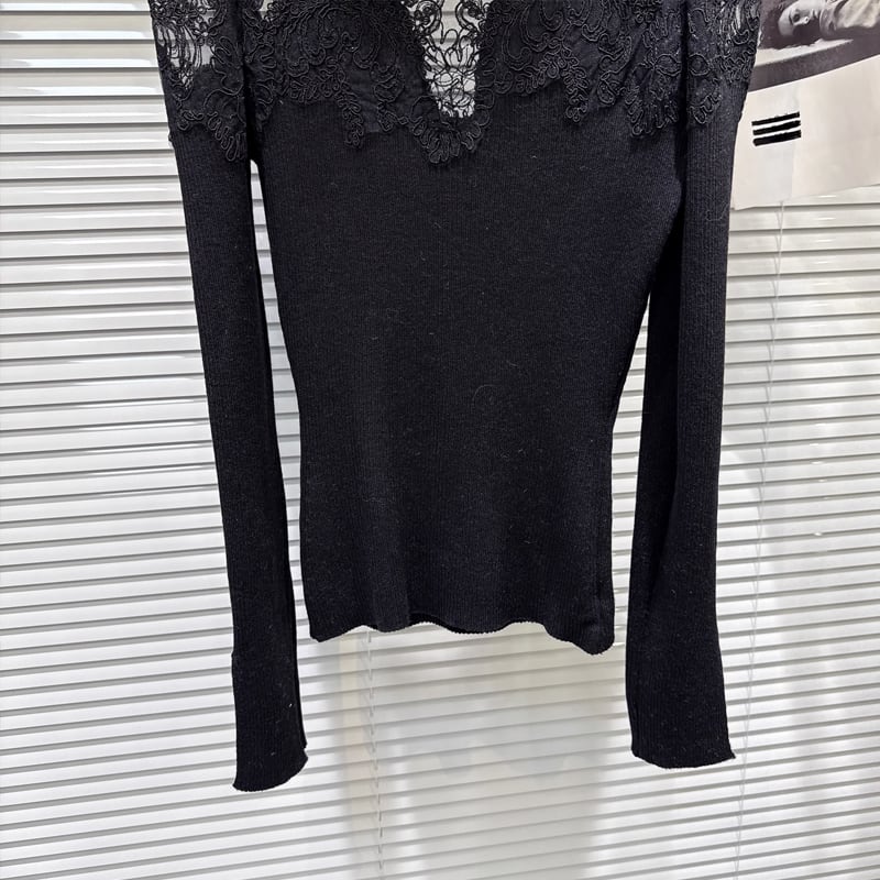 【tops】レースドッキングニットトップス Q7452