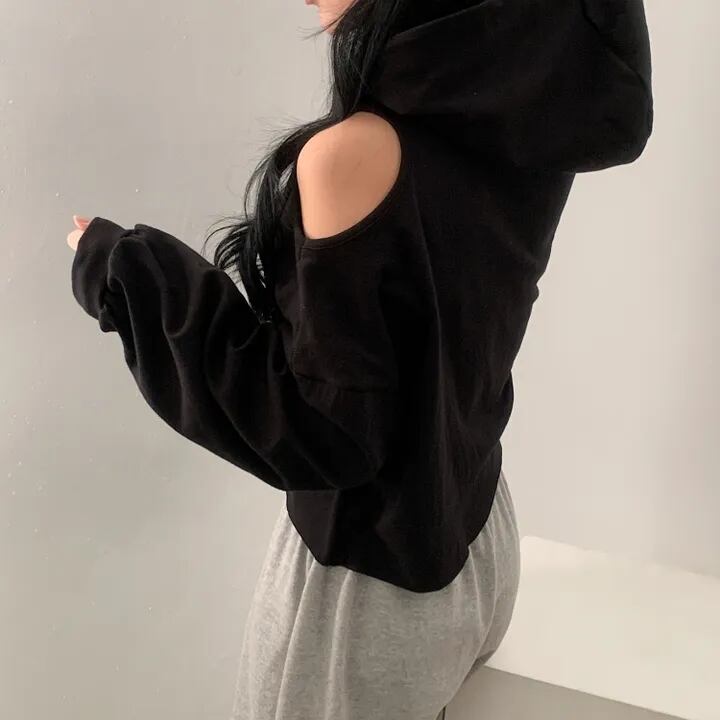 【tops】オフショルダーフーディーパーカー　M18906