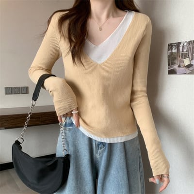 【tops】切り替え配色ニットトップス　M27236