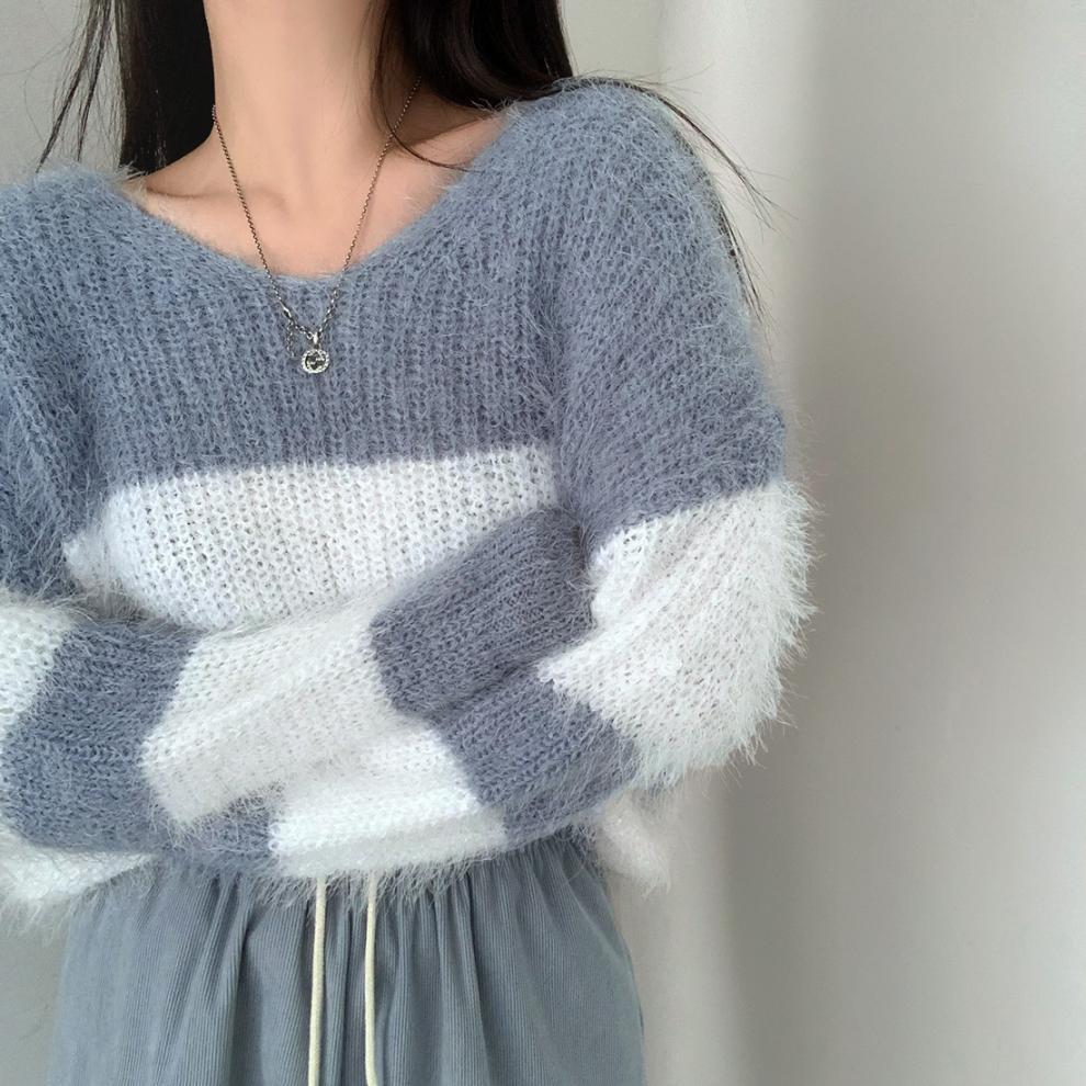 【tops】ボーダー柄ニットセーター　M26352