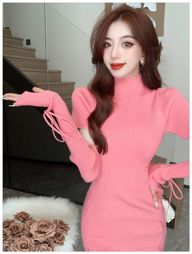 【dress】アームカバー付きニットワンピース　M18702