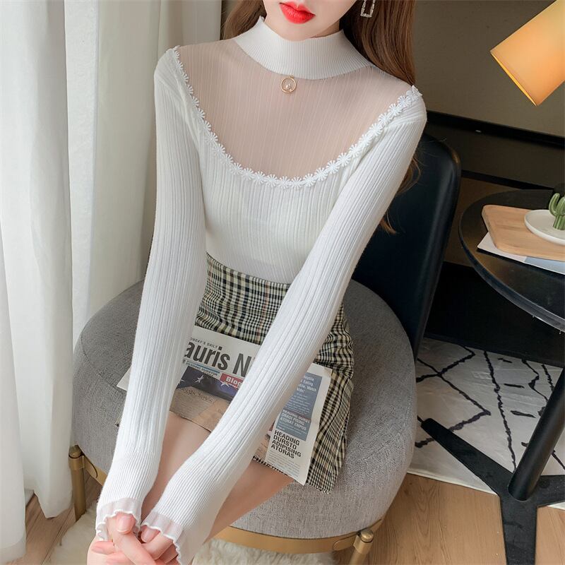 【tops】カットワークニットトップス　M18853