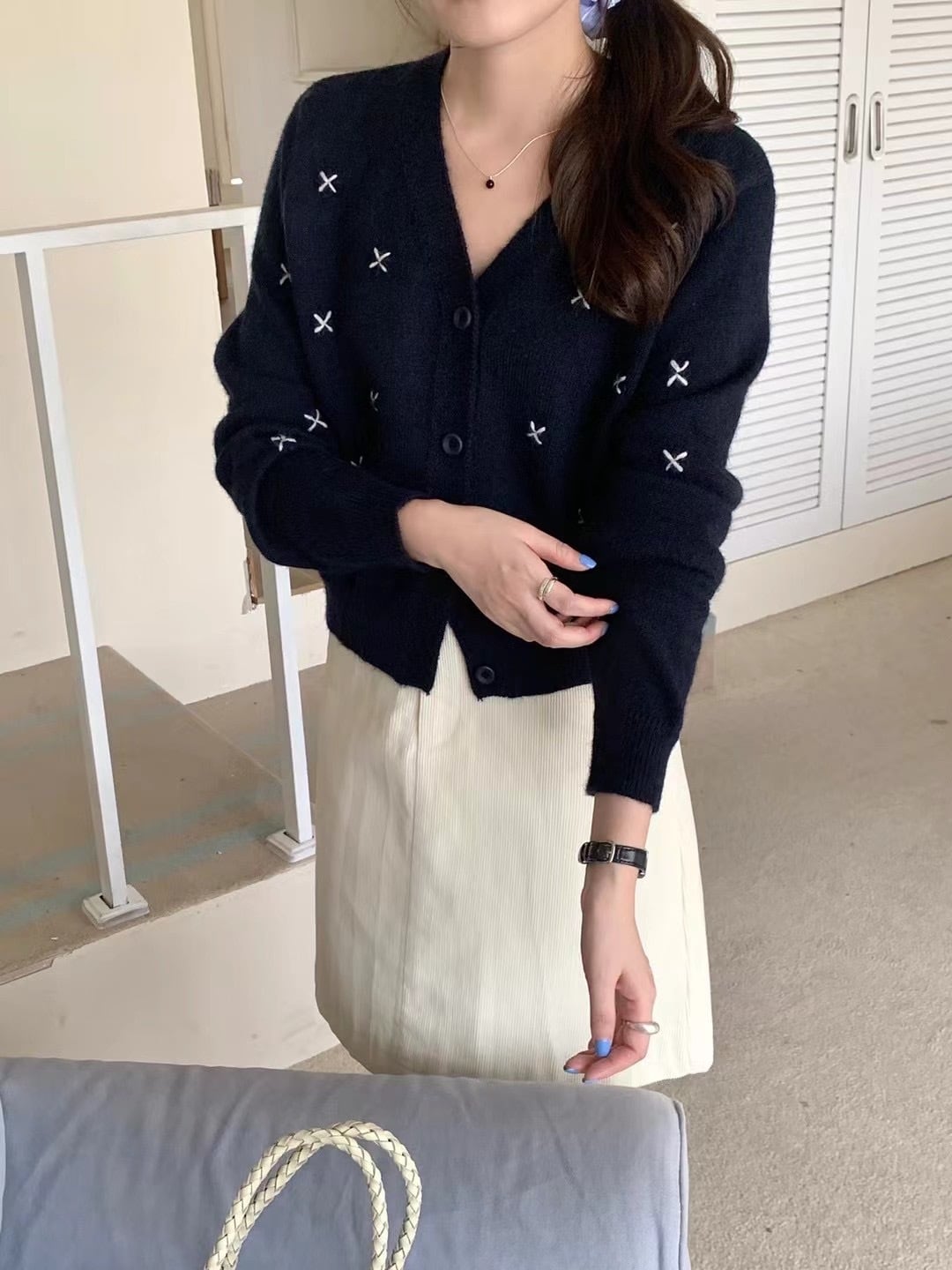 【outer】Vネックニットカーデ　M25925