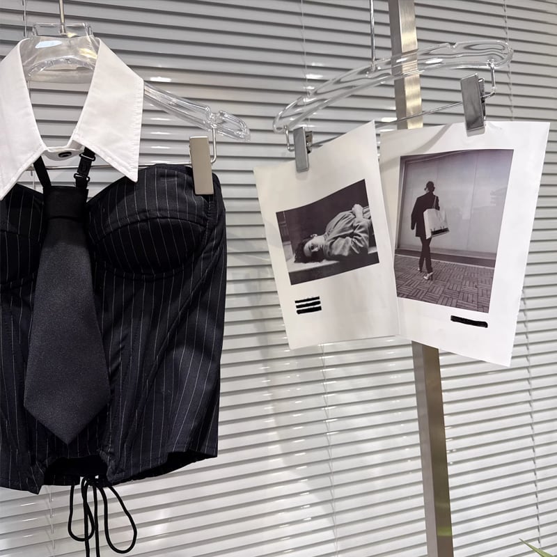 【tops】シャツネック付きチューブトップス Q7895