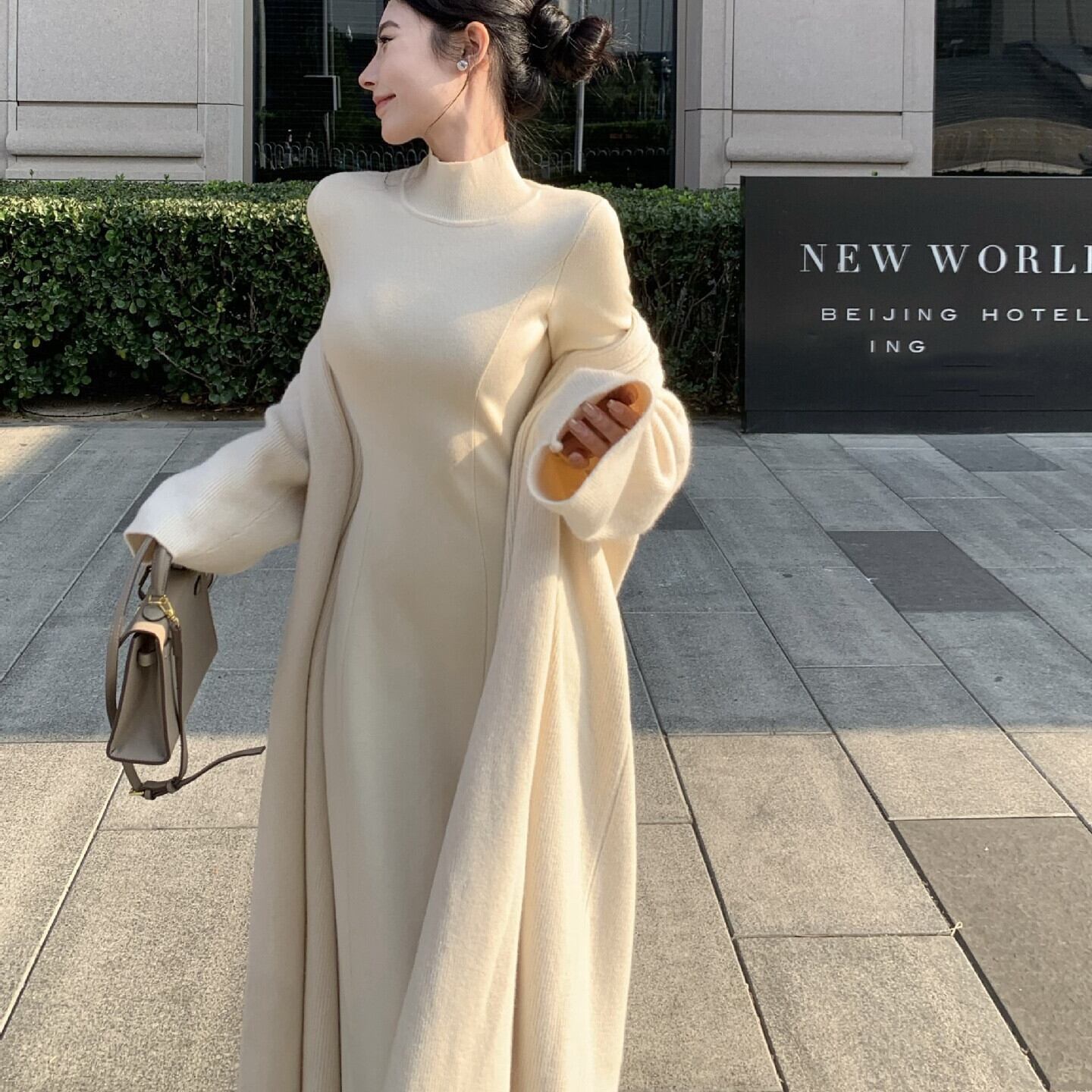 【set】ロング丈ニットカーデ×ニットワンピースセット　M28276