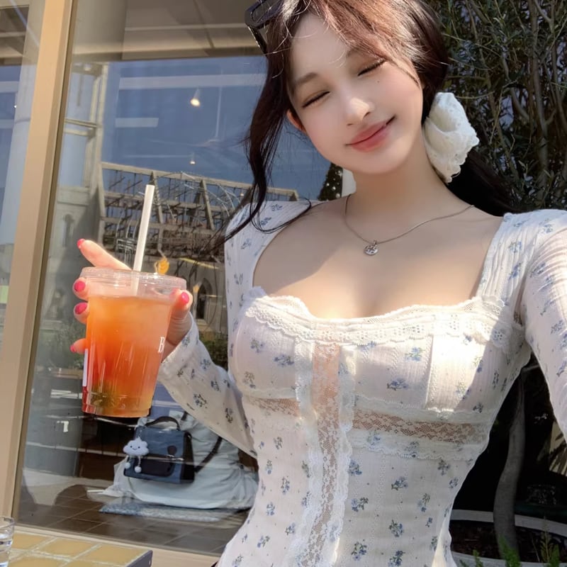【tops】レースドッキングスクエアネックトップス Q8276