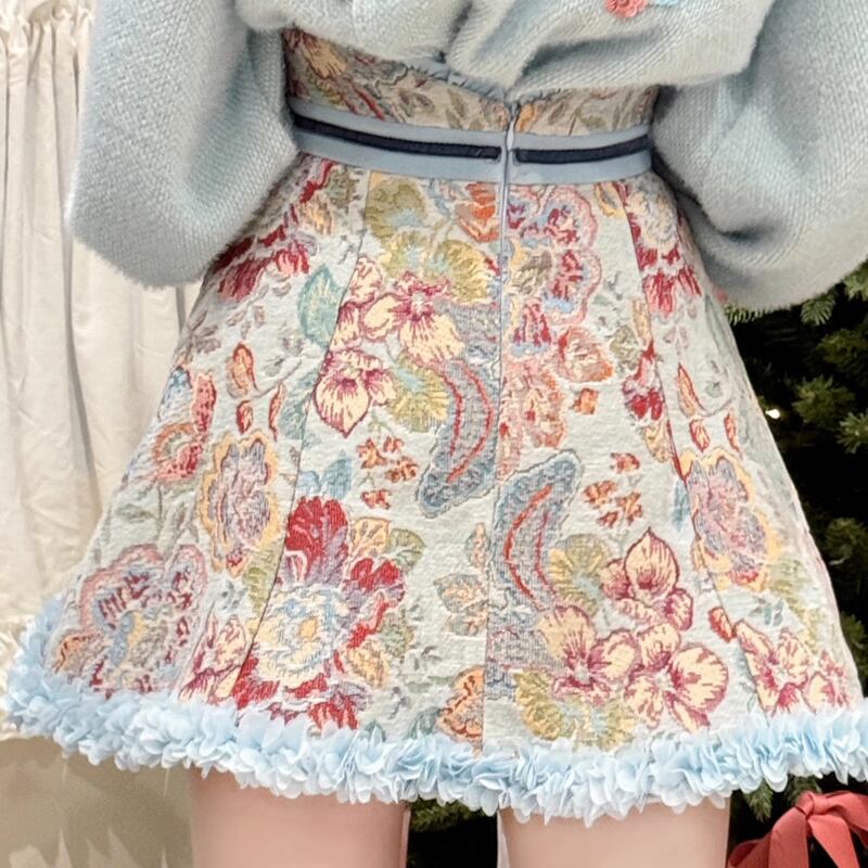【set】ギャザーフリルシャツ×花柄ミニスカートセット Q7223