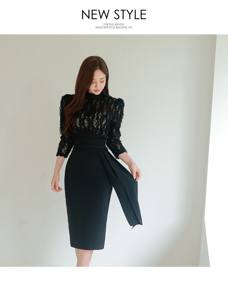 【dress】OL通勤7分袖レースワンピース G19623