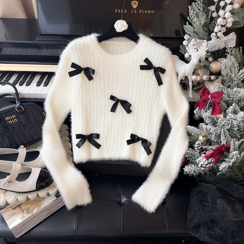 【tops】リボン付きニットセーター　M28248