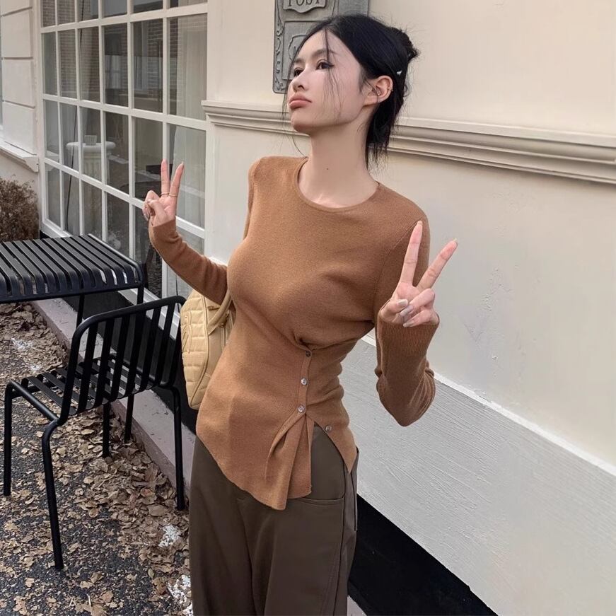 【tops】ボタンデザインニットトップス　M27950