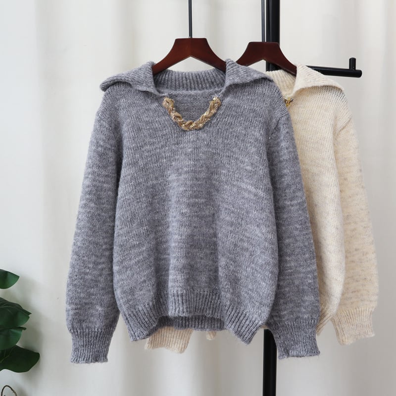 【tops】折り襟ニットセーター　M28374