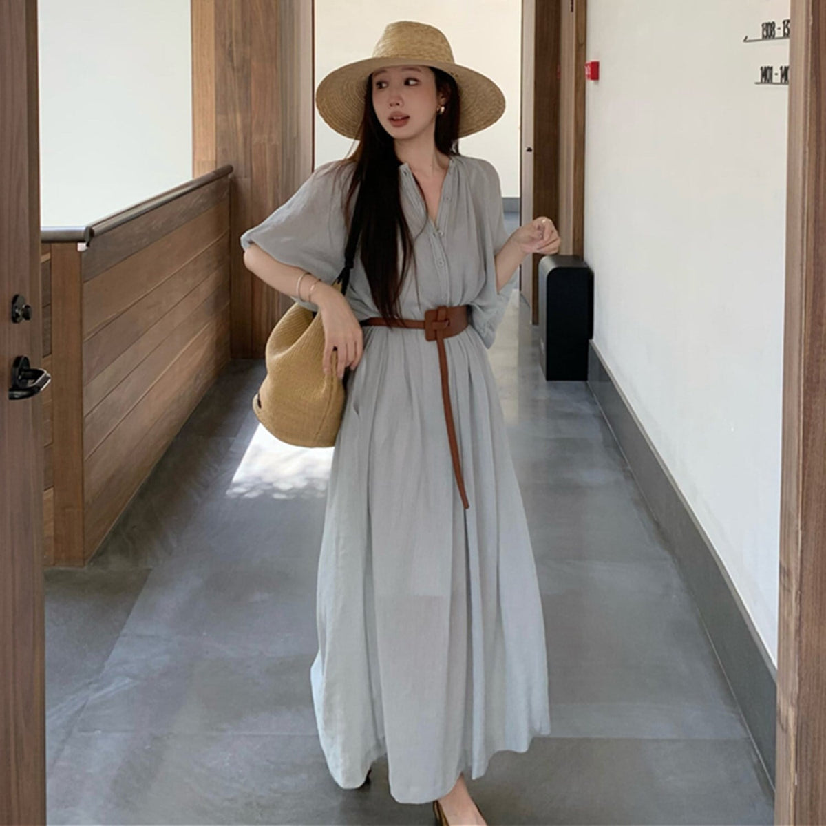 【dress】ベルト付きシャツワンピース　N2670