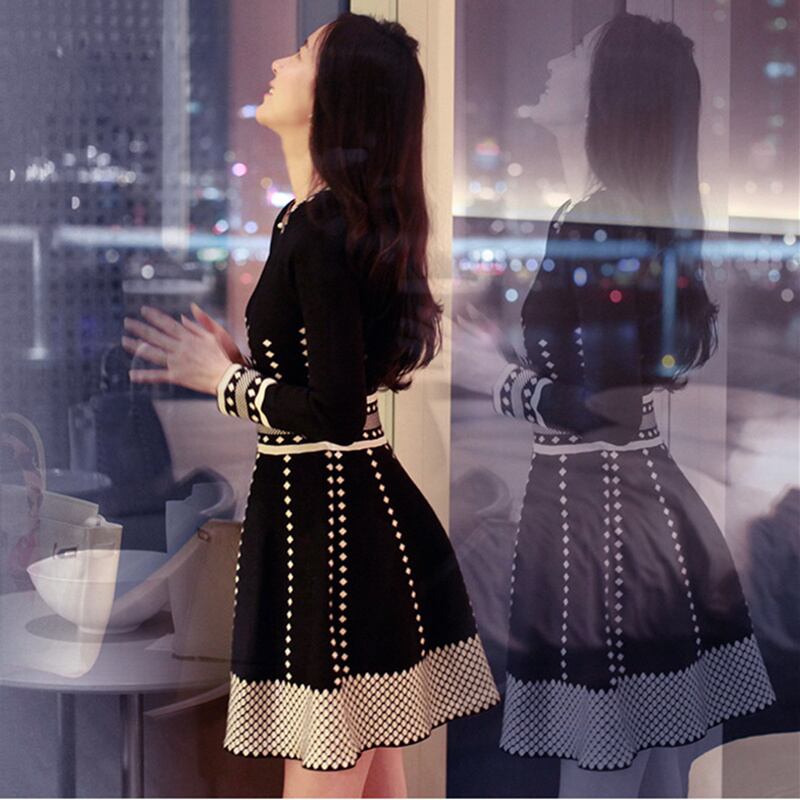 【dress】好感度UP!気質満点レトロスウィート長袖着痩せニットワンピース G1455