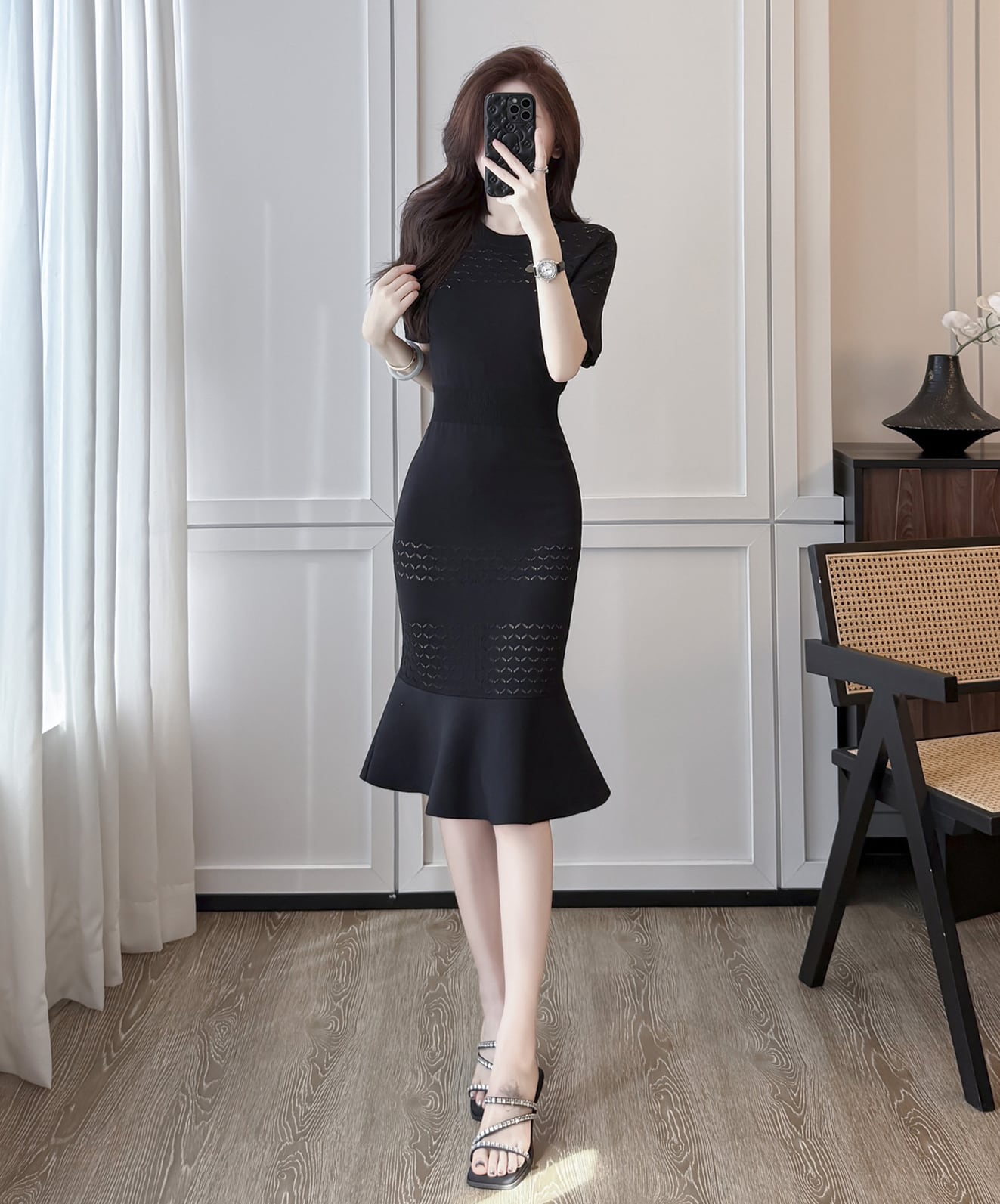 【dress】半袖ニットマーメイドワンピース Q8494