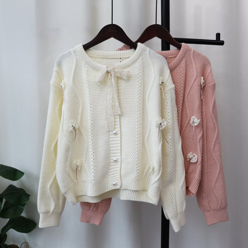 【outer】リボン付きニットカーデ　M26123