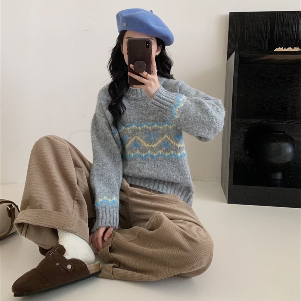 【tops】ジャカードニットセーター　M27134