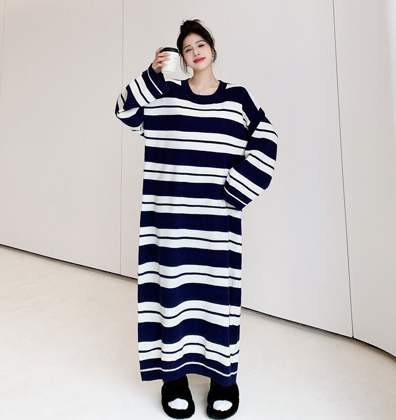 【dress】ボーダー柄ロングニットワンピース　N2185