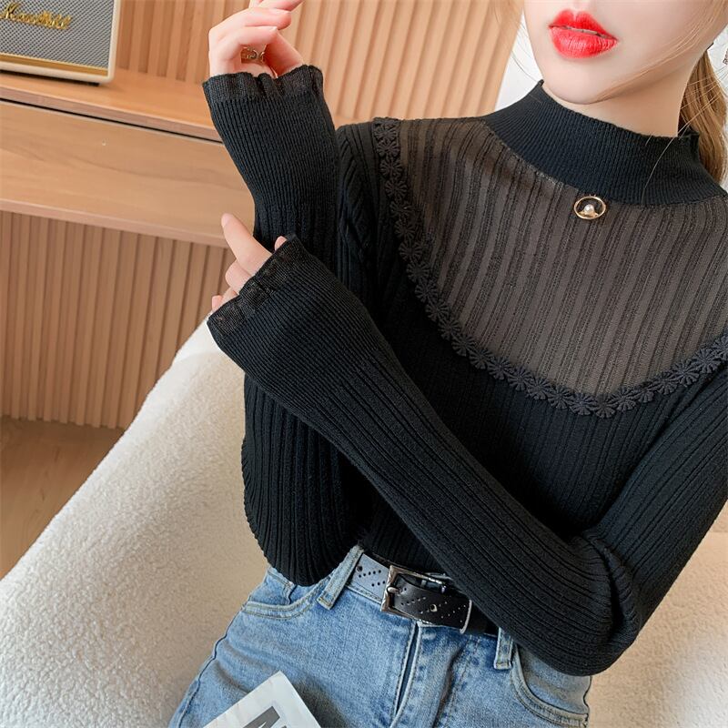 【tops】カットワークニットトップス　M18853