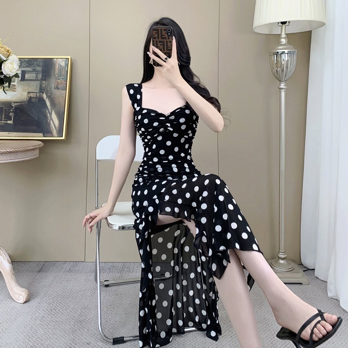 【dress】ドット柄キャミワンピース　M29994