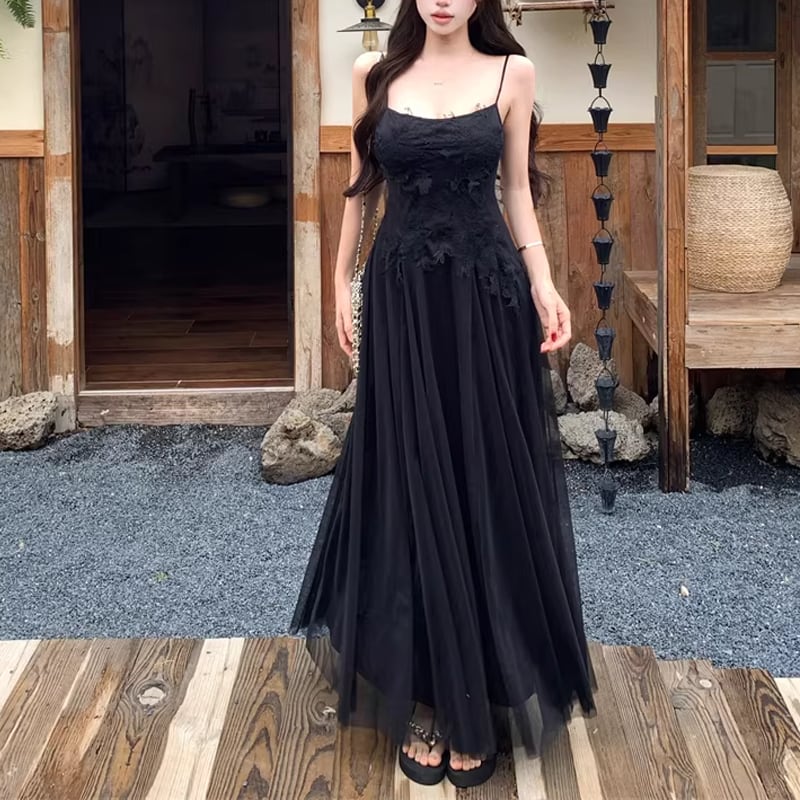 【dress】レースロングキャミワンピース Q8208