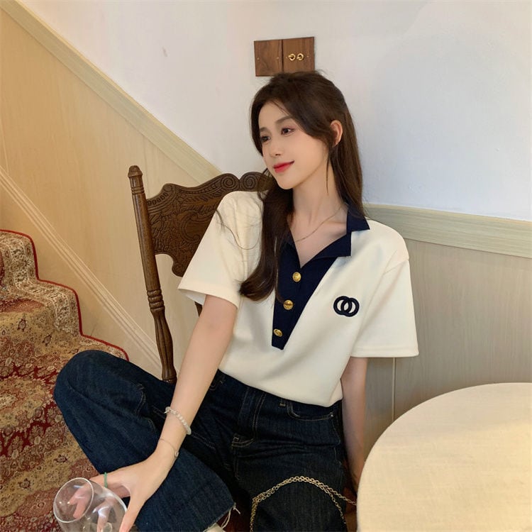 【tops】POLOネックデザインTシャツG21361