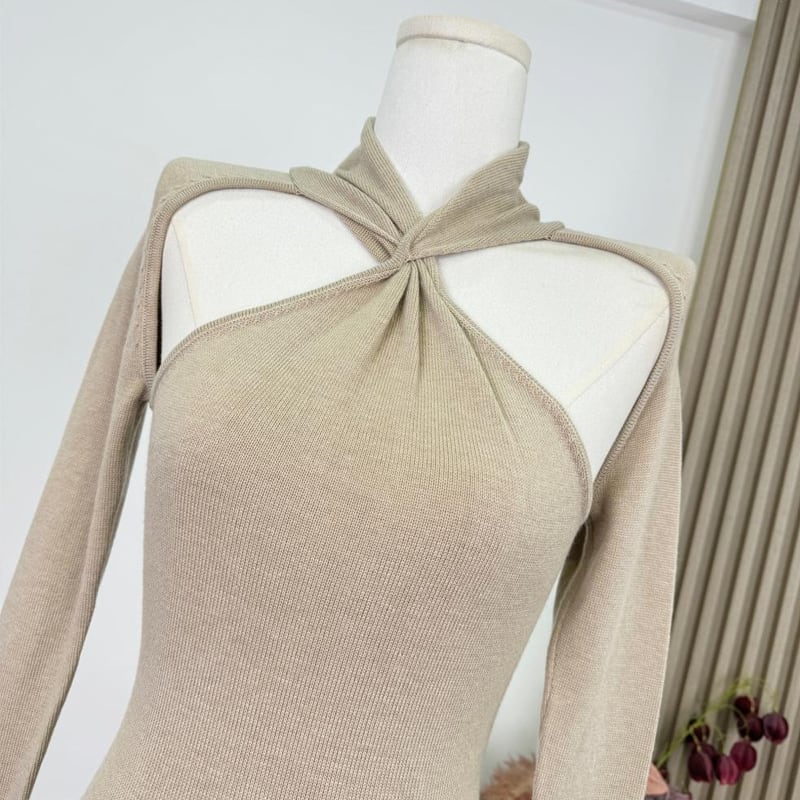 【dress】クロスネックニットワンピース Q7586