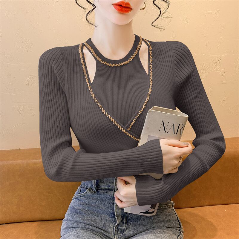 【tops】ビジュースリットニットトップス　M28254