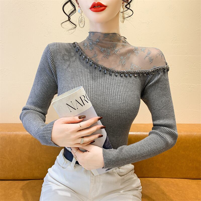 【tops】レースドッキングニットトップス　M28653