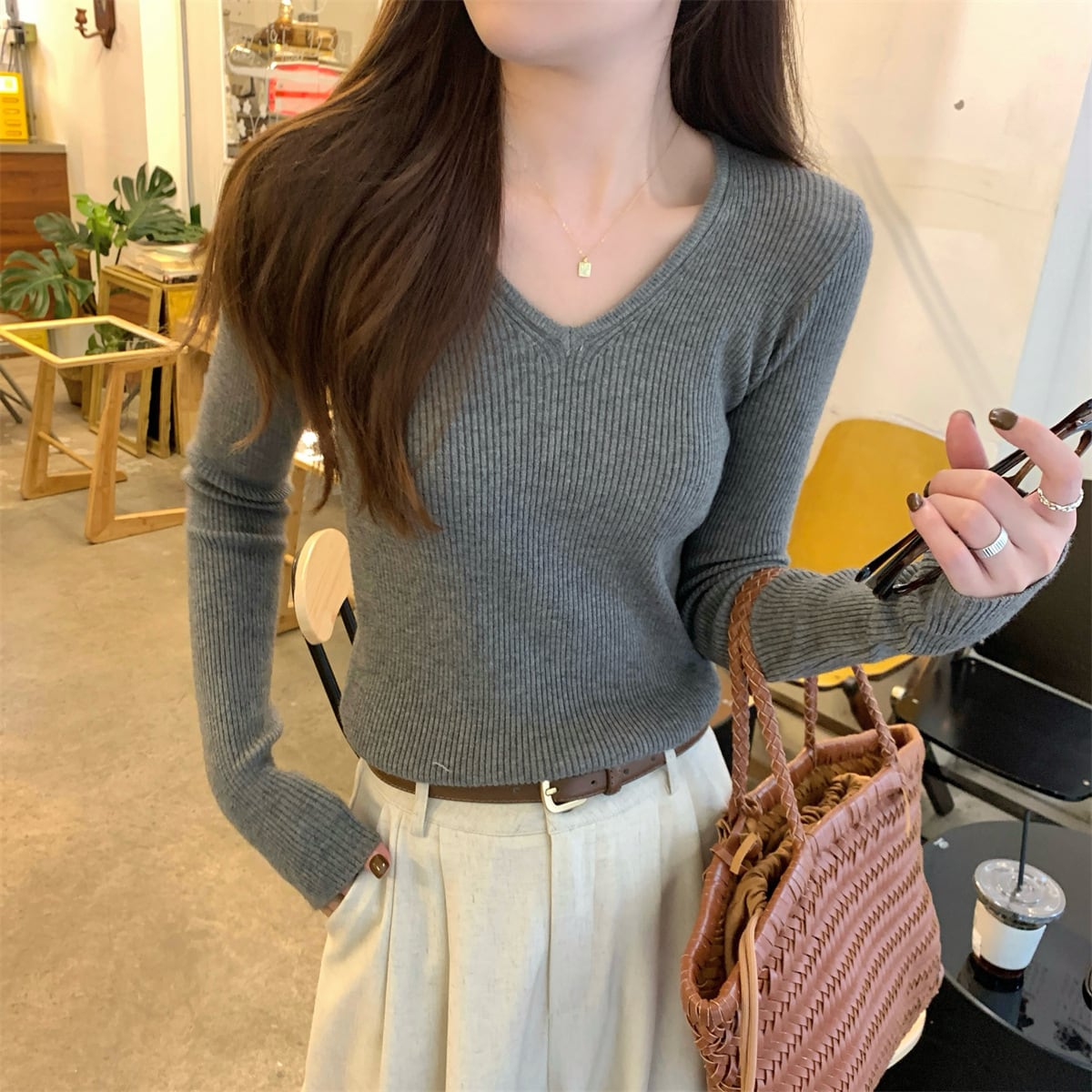 【tops】Vネックニットトップス　M29064