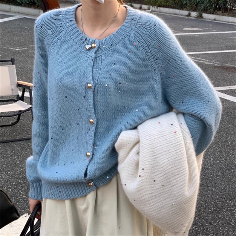 【outer】スパンコールニットカーデ　M25796