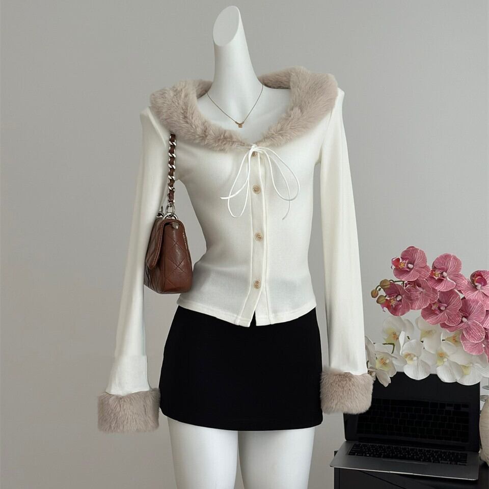 【outer】ファーニットカーデ　M28370