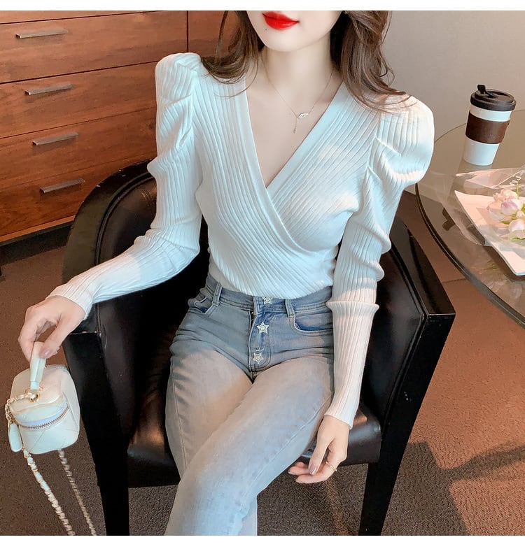 【tops】Vネックニットトップス　M28250