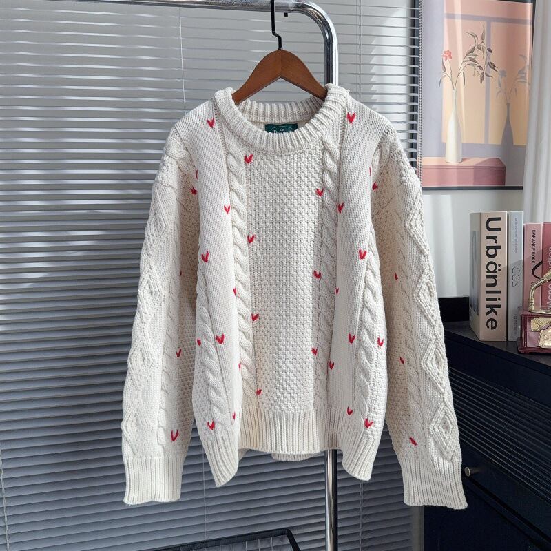 【tops】ハート柄ニットトップス Q7569