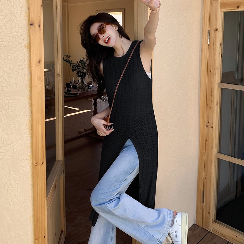 【dress】ノースリーブスリットニットワンピース G21070