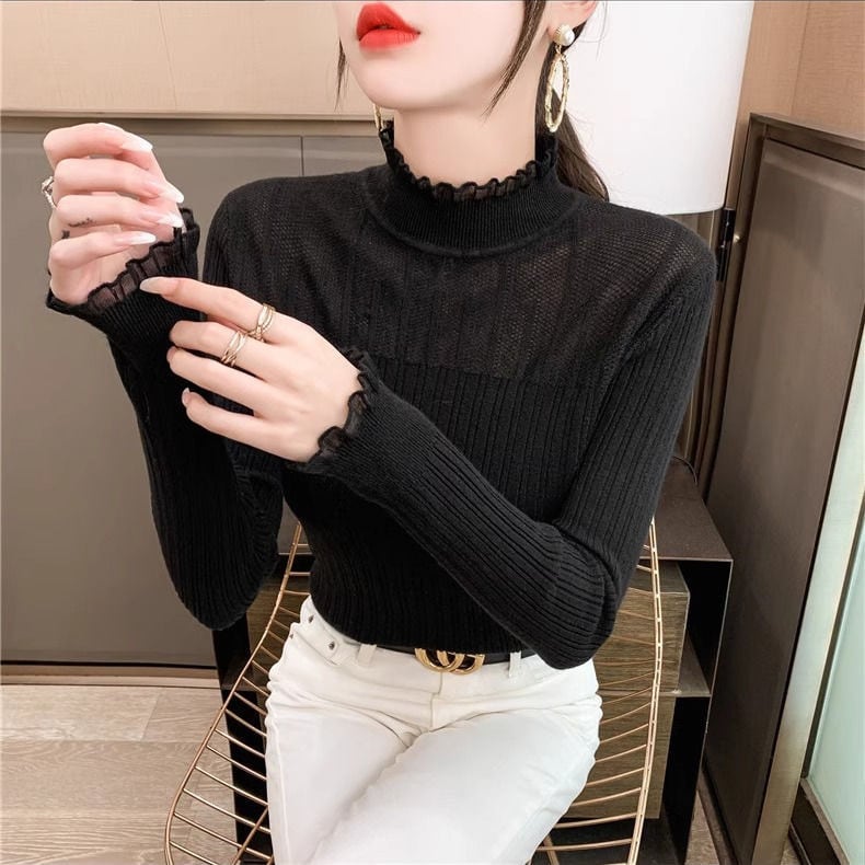 【tops】ハーフネック切替ニットセーターF6510