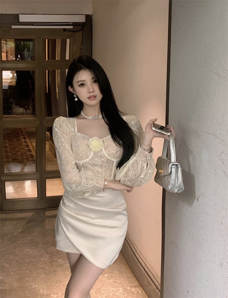 【dress】レース切り替えワンピース　M26394